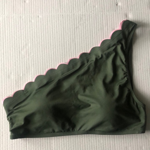 Kate Spade Bandeau Scalloped Trim One-Shoulder Bikini Top Olive Size XL - Picture 1 of 6
